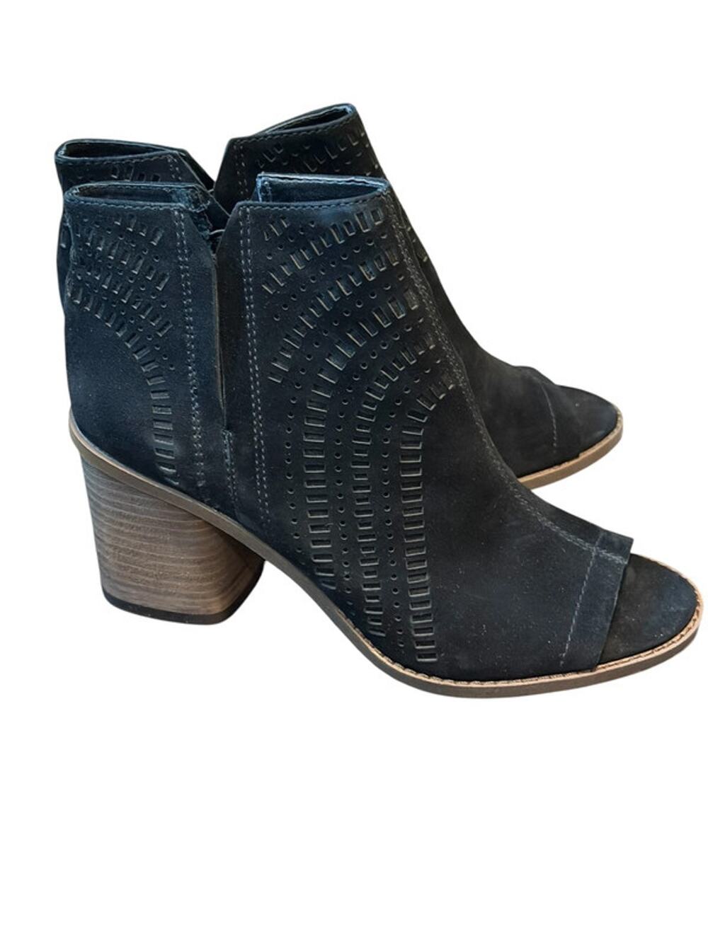 Vince Camuto Black Kid Suede Perforated Open Toe Booties - Size 9 Women